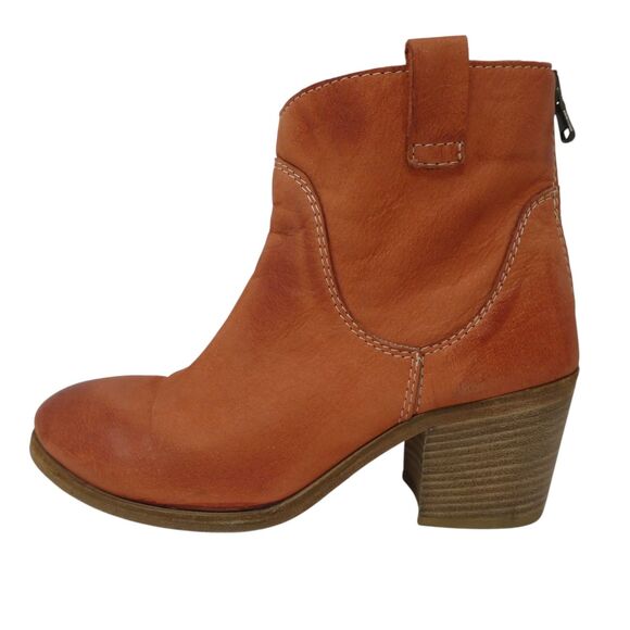 KEB Italia Coral Orange Leather Western Boho Heeled Ankle Boots - Picture 3 of 13